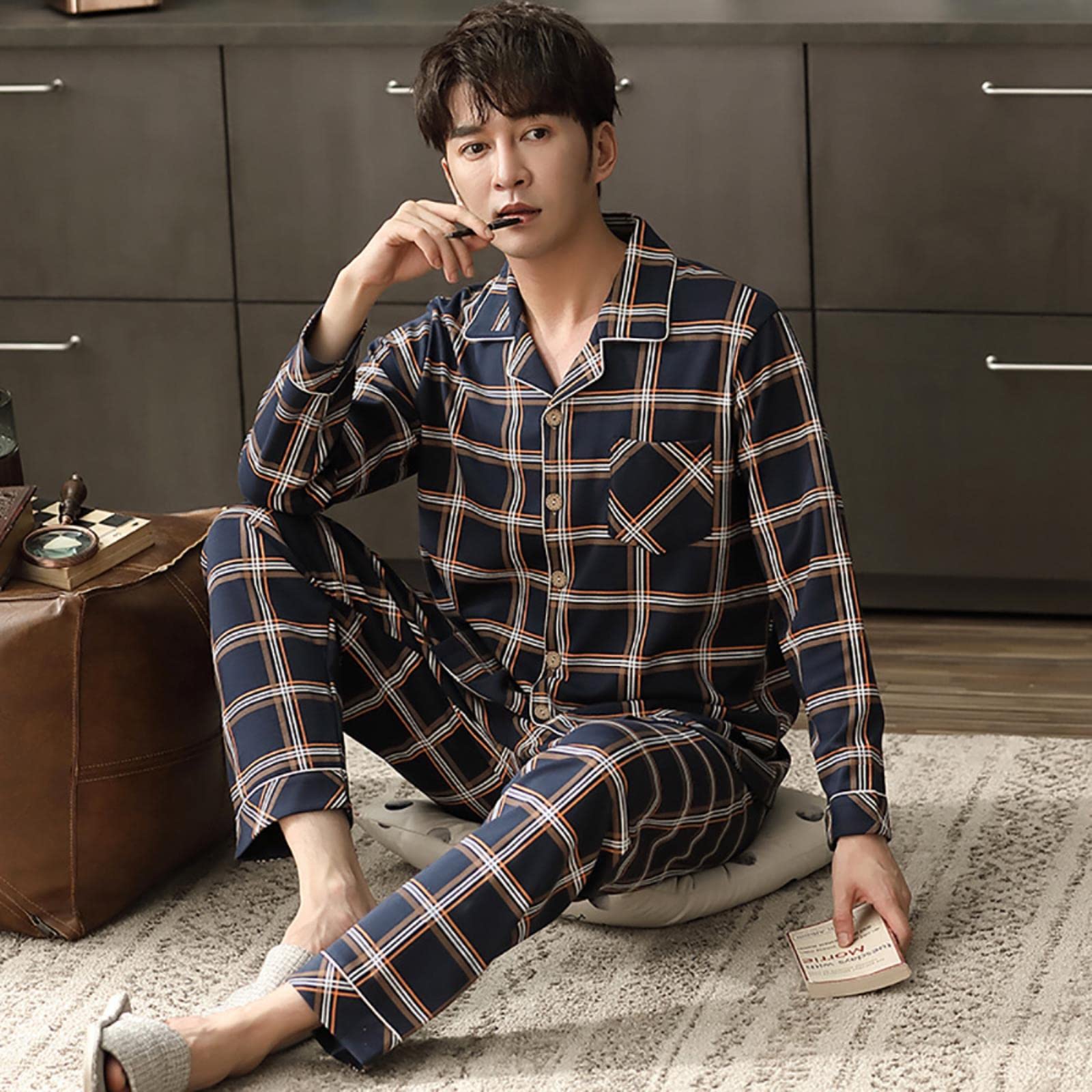 Set di Pigiama in Cotone Maschio Autunno Inverno 4XL per Abbigliamento da Sonno più Dimensioni per la Moda per Pigiama da Pigiama Set di Pigiami da Pigiama