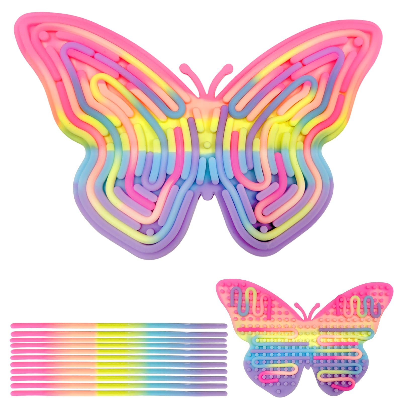 Push Peel Sensory Board, Butterfly Shaped Silicone Fidget Board with 11 Strings, Sensory Toys for ADHD ADD OCD Autism