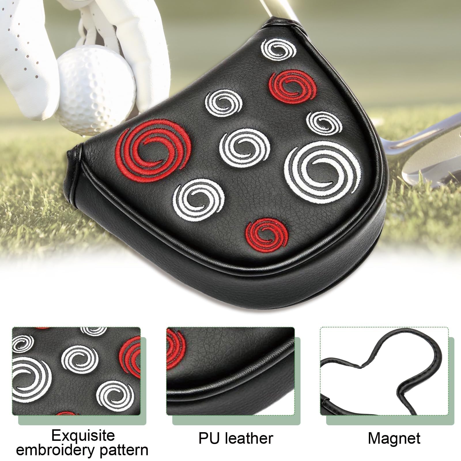 Premium-Magnetverschluss, halbrund, für Golfschlägerhaube, PU-Leder, Schlägel-Putterabdeckung