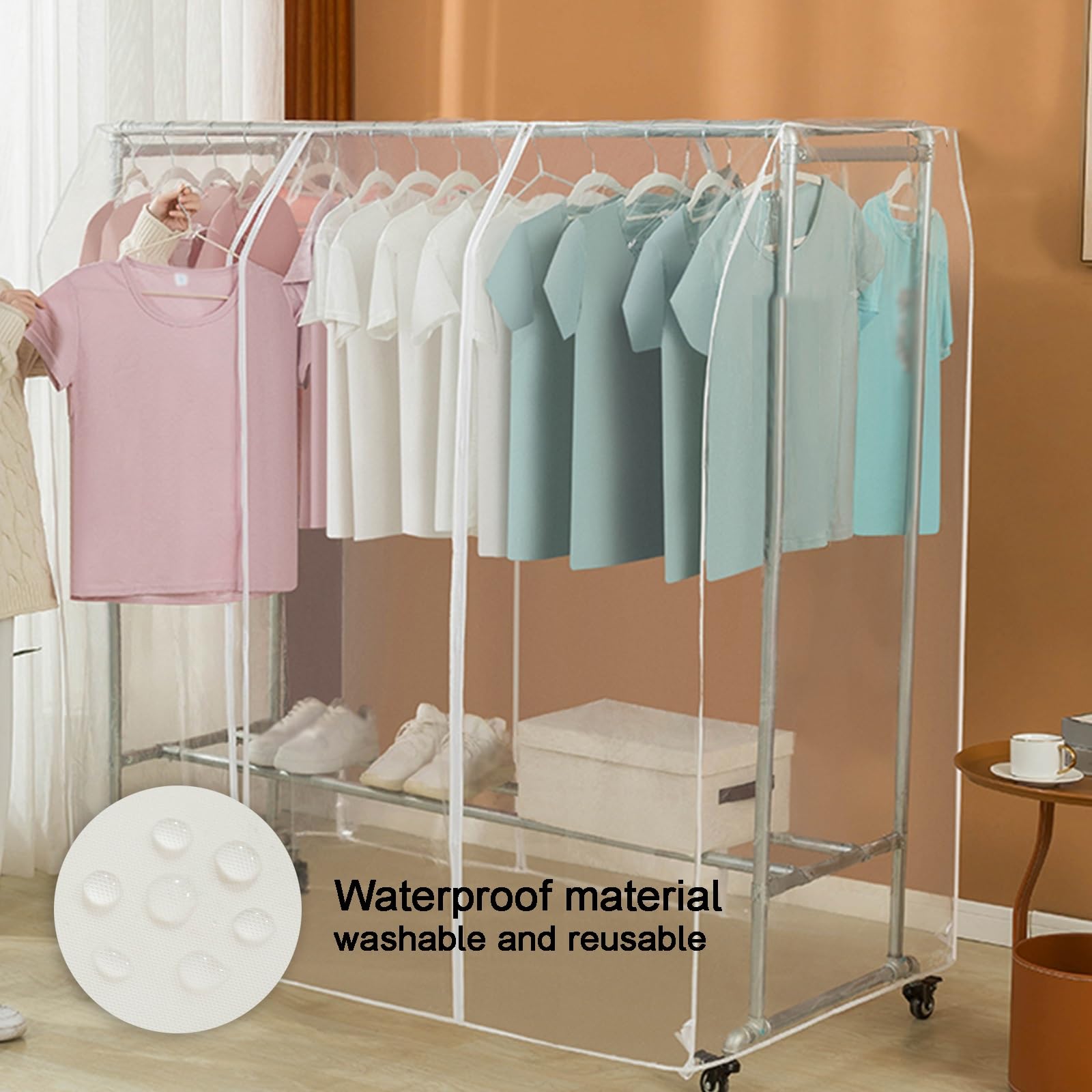 Copriabiti, Copriabiti Antipolvere con Gruccia a Doppia Barra, Copriabiti Trasparenti in Plastica Che Proteggono Dalla Polvere, con Doppie Cerniere, Adatti per Abiti(160*90*150cm/63*35*59in)