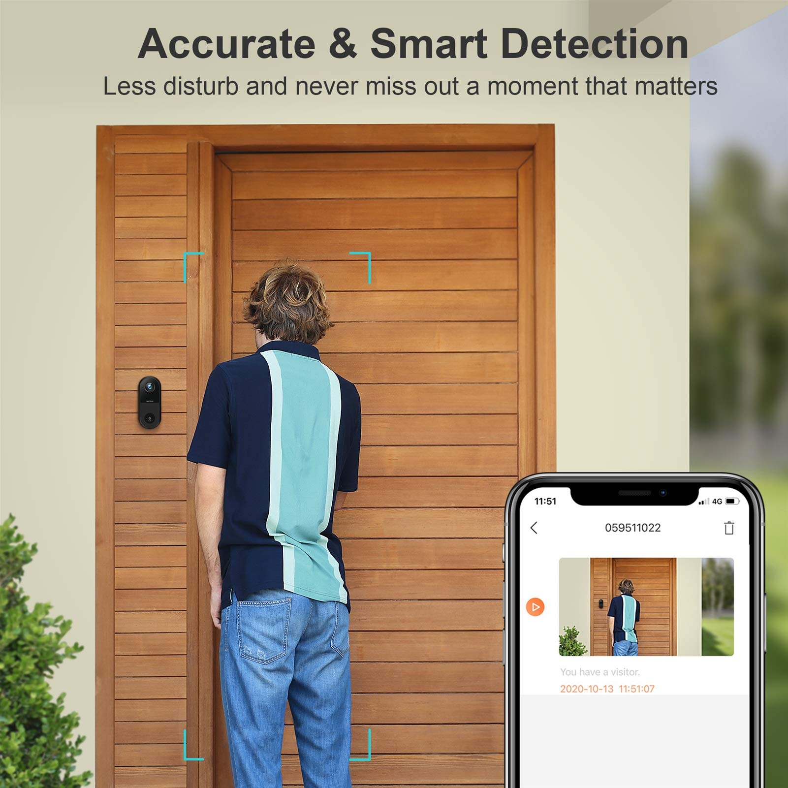 Saluda a la cámara de Timbre de Video 2K WiFi Inteligente Intercomunicador Visual inalámbrico Visión Nocturna Cámara de Seguridad Monitor de hogar