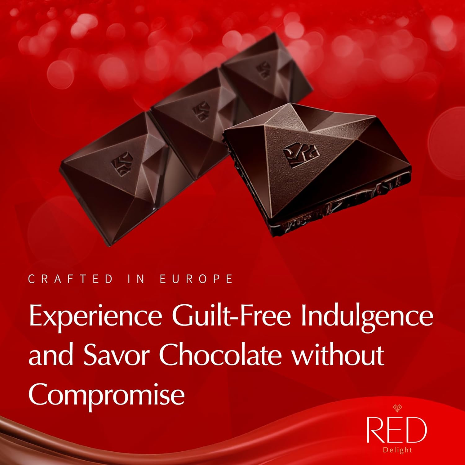 Red Delight Extra Dark Chocolate Bars - 3.53 oz Pack of 8 - Keto-Friendly Vegan Treat - European-Made Smooth Low-Carb Indulgence - Kosher Gluten-Free No Added Sugar Guilt-Free Snack