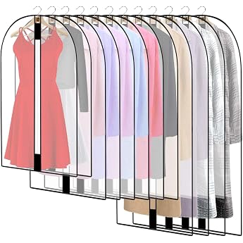 Pack of 12 Garment Bags Cover with Zip Dress Protective Covers Jacket Coat Dresses Evening Dresses Suit Protection Garment Cover Suit Bag Translucent