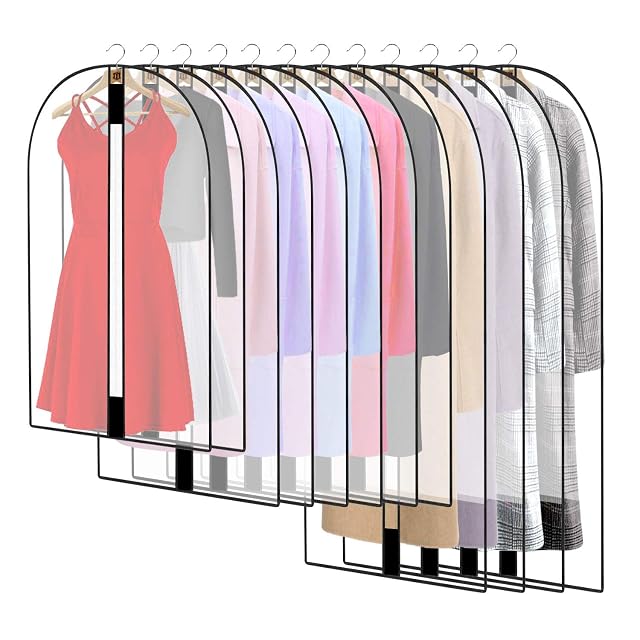Pwsap 12 Pack Breathable Clothes Covers with Zip Hanging Garment Covers Bags Dress Bag Covers Moth-Proof Mens Suit