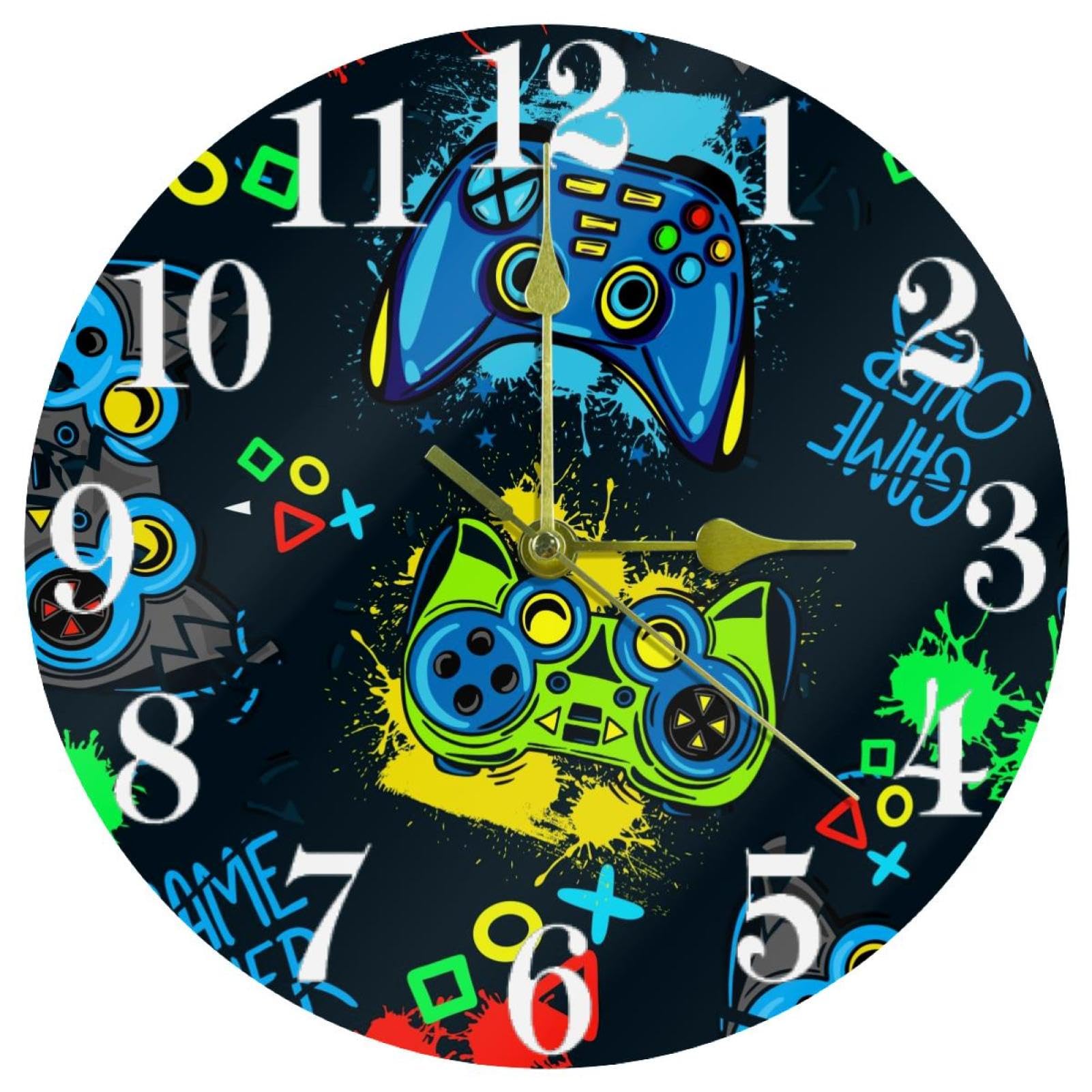 Horloge silencieuse sans tic-tac à quartz avec motif de joystick retro