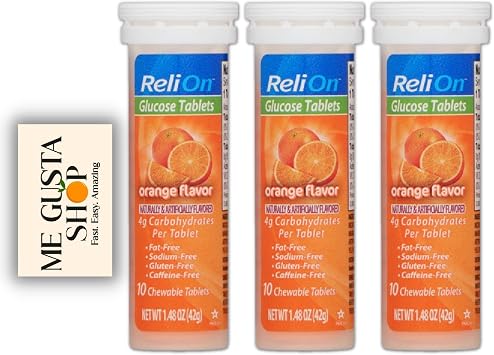 Glucose Tablets Relion Orange Flavor, 10 Ct Each Pack of 3 + Me Gustas Sticker