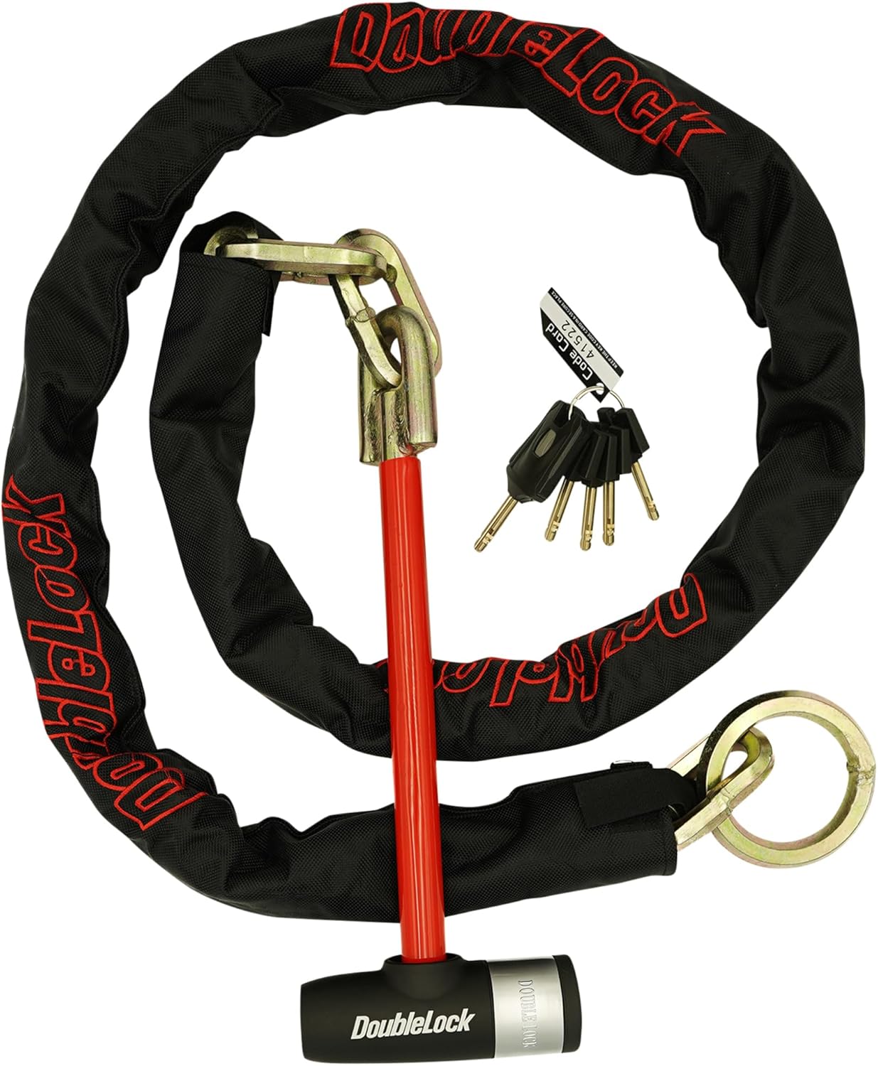 DoubleLock Hammerhead – Heavy Duty Hammer & Loop Chain Lock for Boats, Golf Carts, Trailers – 6.8ft Chain, 5 Keys Included, Red Deterrent Bar, Anti-Theft Security