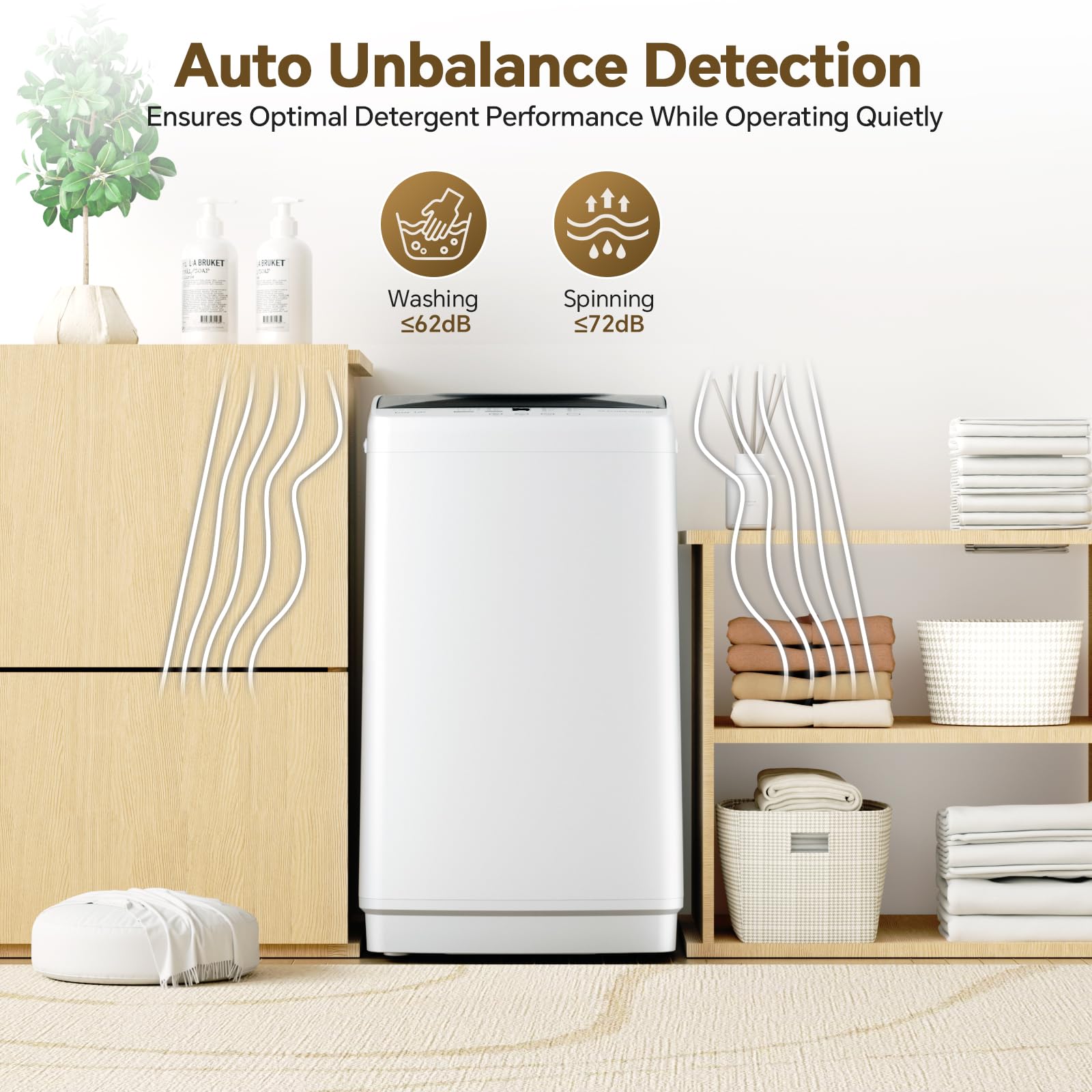 NEWBULIG 1.06 Cu.Ft. Portable Washing Machine, 7.7LBS Full-Automatic Laundry Washer with Stainless Steel Drum, 10 Wash Cycles & Auto-Balance, Compact Washer for Apartment RV Dorm Camping, White - 5