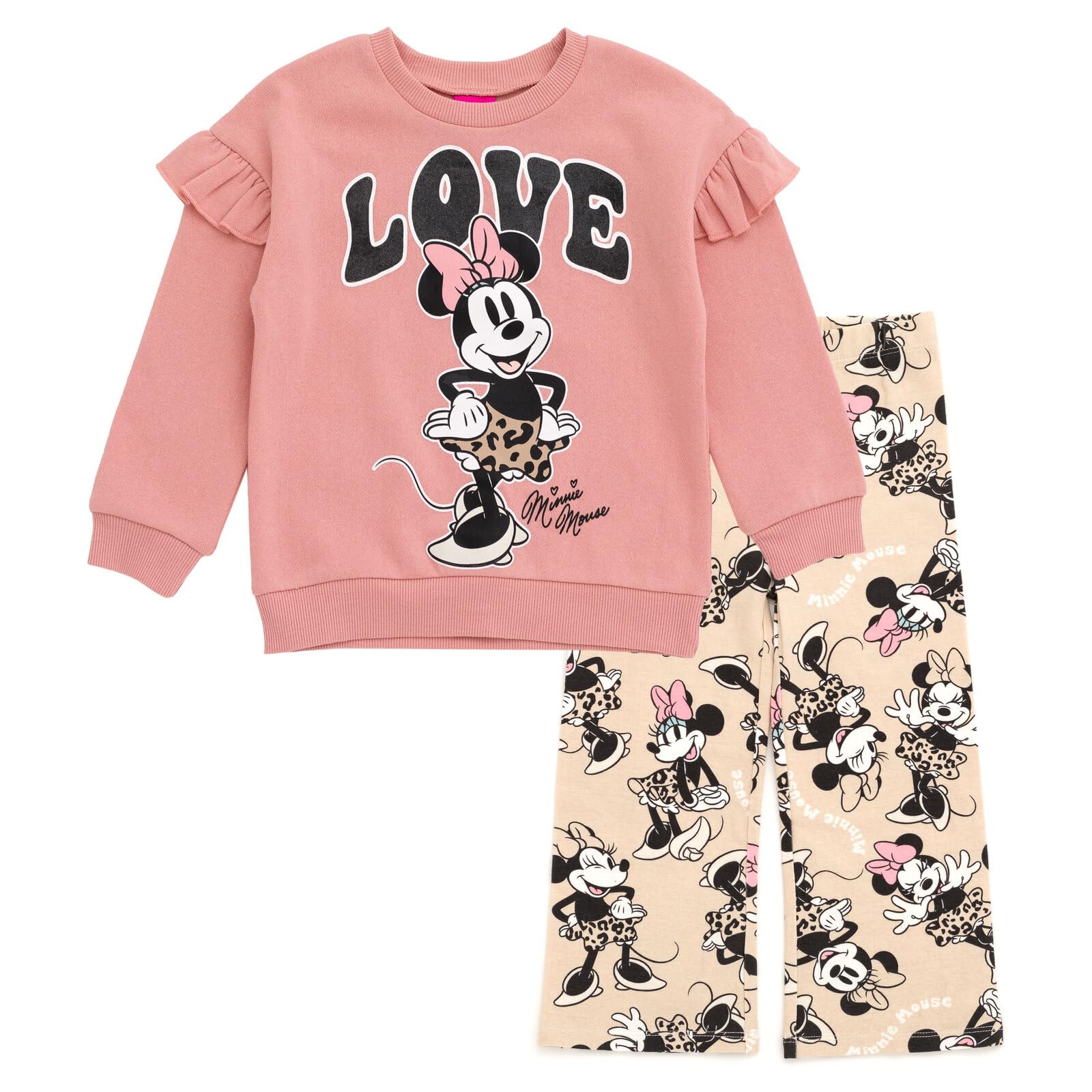 Disney Minnie Mouse - Felpa in pile e pantaloni svasati, per bambine e bambine