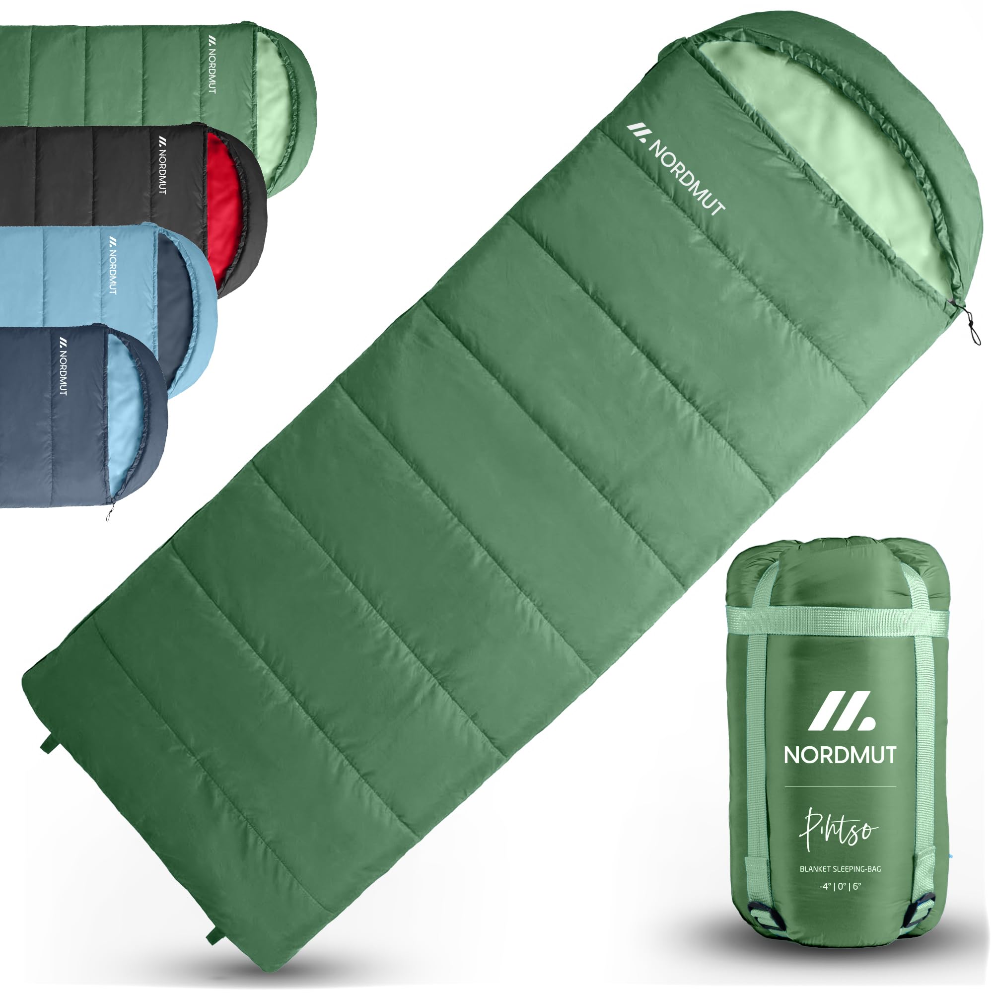 NORDMUT® Blanket Sleeping Bag Adults with Two-Way YKK Zipper – Compact Pack Size & Ultralight 1600g – 3-Season (250 GSM) – Sleeping Bag for Camping, Outdoor & Festivals (Forest green)