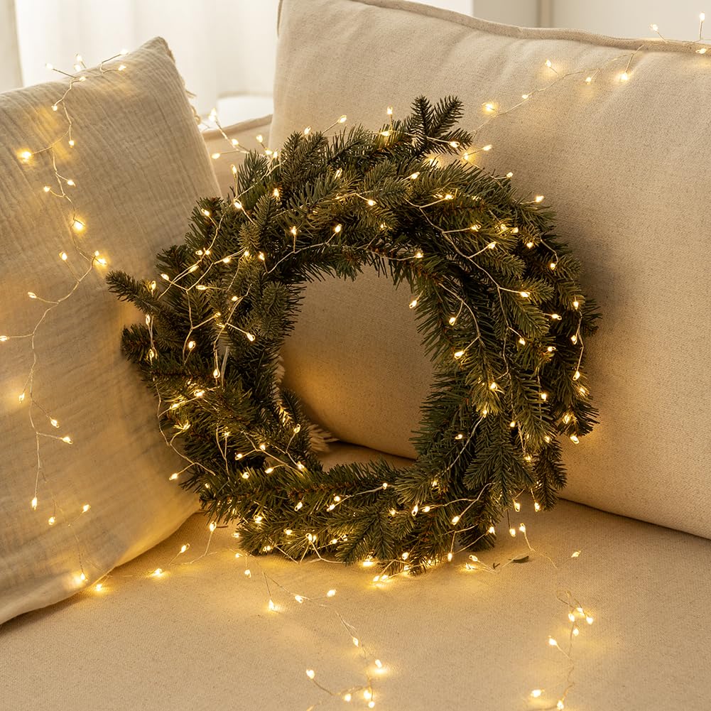 Guirlande Lumineuse de 10 m Type Pétard avec 300 LED Blanc Chaud, Prise Secteur, Fil d'Argent en Grappes pour Intérieur avec Télécommande, pour Sapin de Noël, Plantes, Chambre, Jardin