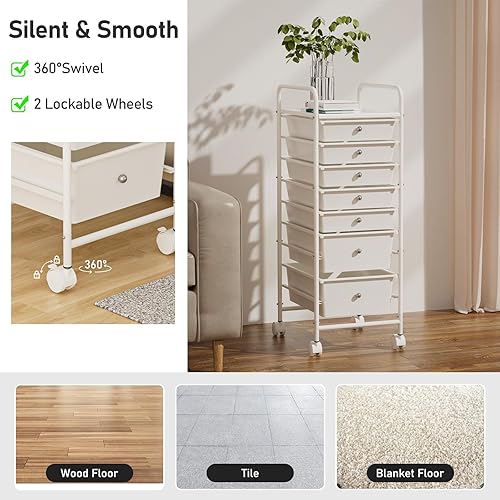 Miniatura 4 de Carrito utilitario de 6 niveles con 6 cajones, carrito utilitario rodante con 2 ruedas giratorias con cerradura, carrito móvil multiusos para