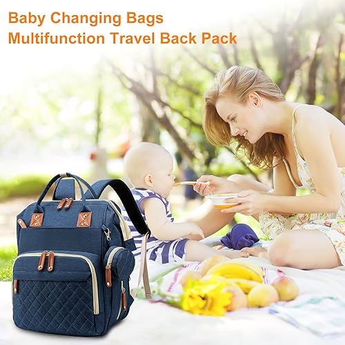 Miniatura 6 de Mochila para pañales para bebé con cambiador, bolsas impermeables para niños y niñas, Azul, Multifunción