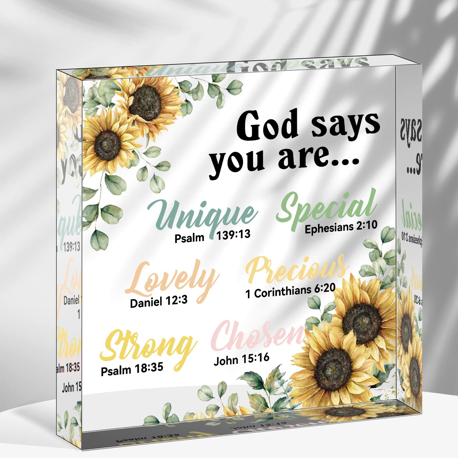 Amazon.com: Christian Gifts For Woman Motivational Gift Inspirational  Prayers Religious Gift, Scripture Gift Sunflower Positive Table Decor, God  Says Keepsake Paperweight For Men Friend Wedding Home Office Square :  Office Products