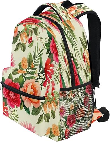 Miniatura 3 de Mochila escolar floral vintage, bolsa atlética para laptop para estudiantes, mochila con bolsillos laterales para viajes, senderismo, campamento