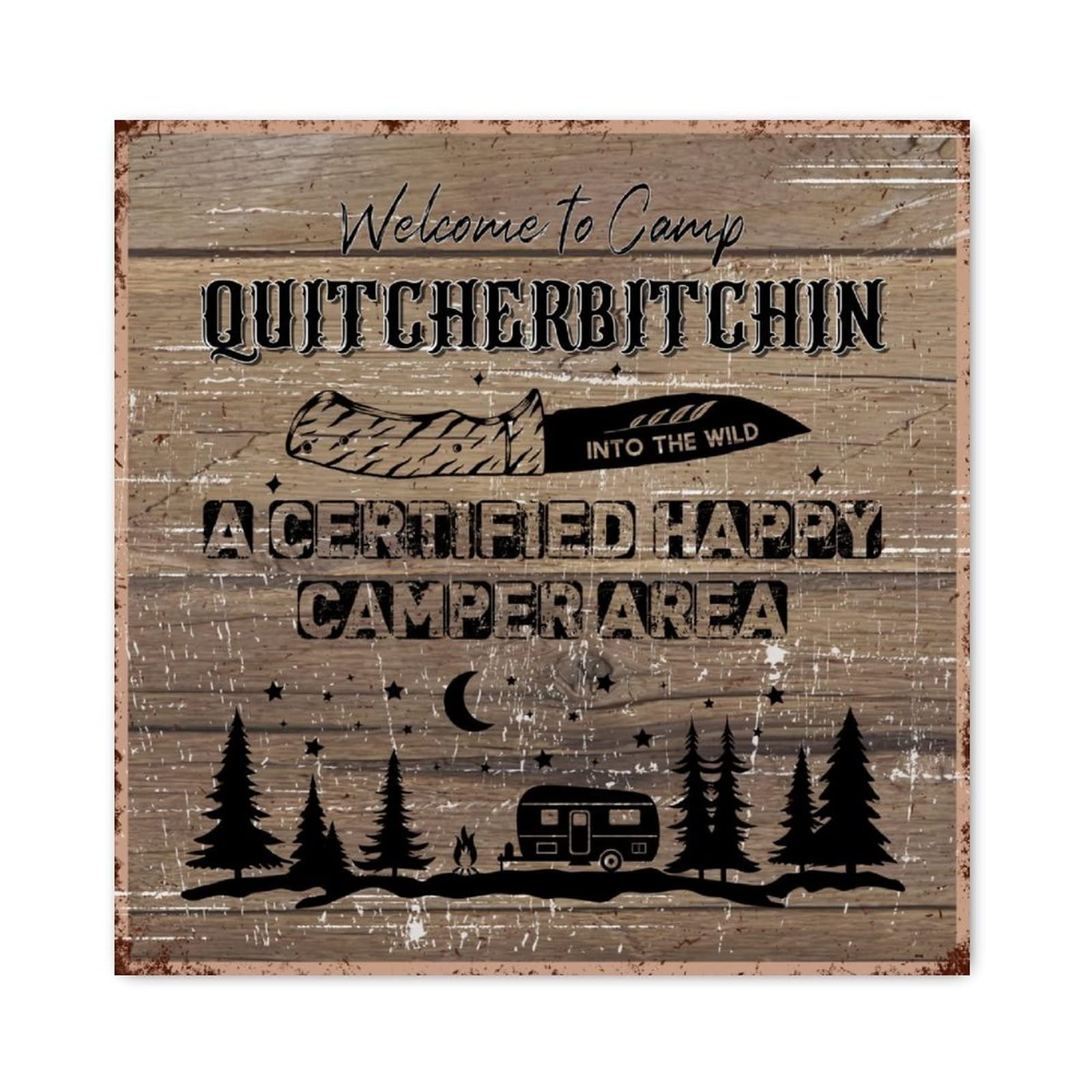 Panneau en bois Welcome to Camp Quitcherbitchin suspendre decoration murale retro maison 30cm