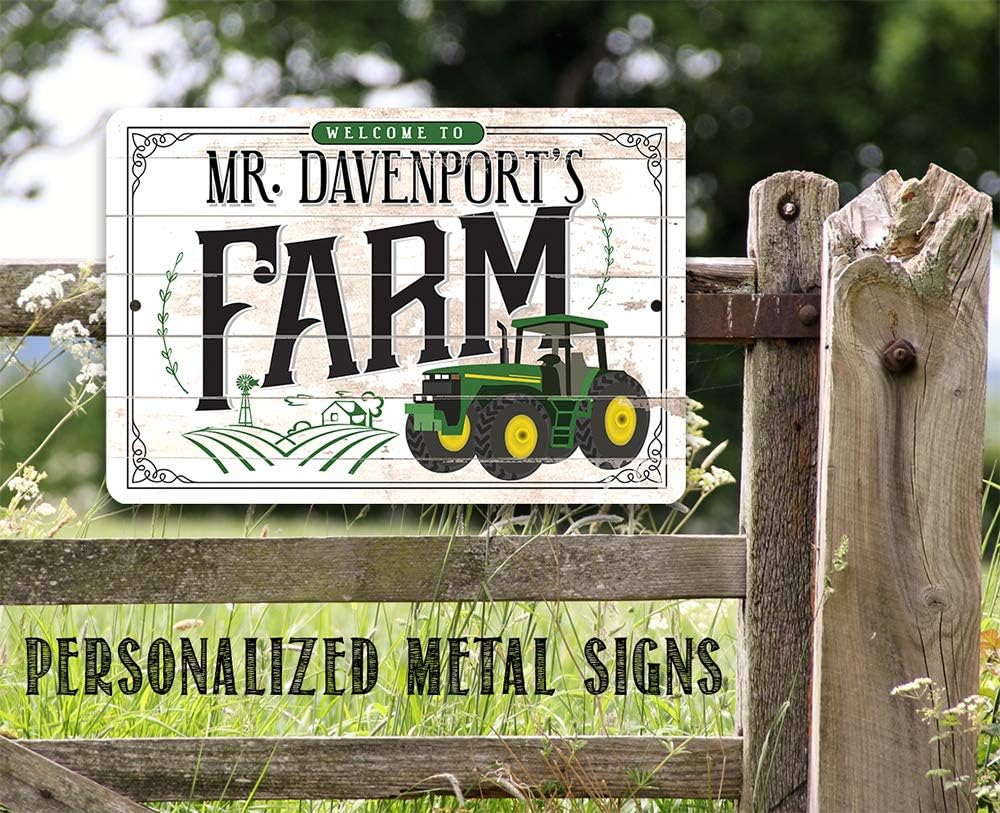 Personalized Farm Sign- Classic Farmhouse Decor, Country Farm Display, Farm Tractor Display with Custom Name Print, Great Gift for Farmers, 8x12 or 12x18 Use Indoors or Outdoors Durable Metal Sign