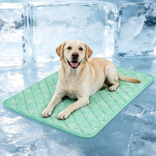 BEAUTYZOO Dog Cooling Mat for Large Dogs 35"x23" – Upgraded Thick Cooling Mat for Dogs with Chill Cool Fiber Q-Max>0.43 – Waterproof, Non-Slip, Washable Crate Cooling Pad for Summer & Indoor Outdoor