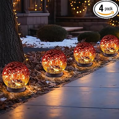 Solar Globe Lights Outdoor Waterproof-Solar Balls-Solar Garden Lights-Orbs for Outside 4 Pack Cracked Glass Ball for Lawn Patio Yard Backyard Decorations