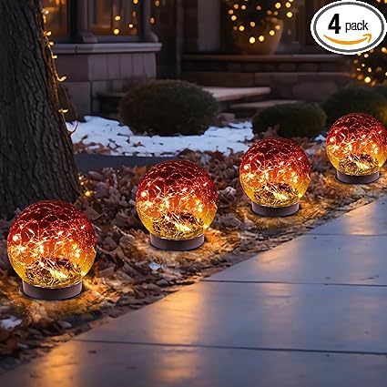 Solar Globe Lights Outdoor Waterproof-Solar Balls-Solar Garden Lights-Orbs for Outside 4 Pack Cracked Glass Ball for Lawn Patio Yard Backyard Decorations