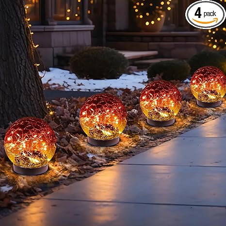 Solar Globe Lights Outdoor Waterproof-Solar Balls-Solar Garden Lights-Orbs for Outside 4 Pack Cracked Glass Ball for Lawn Patio Yard Backyard Decorations