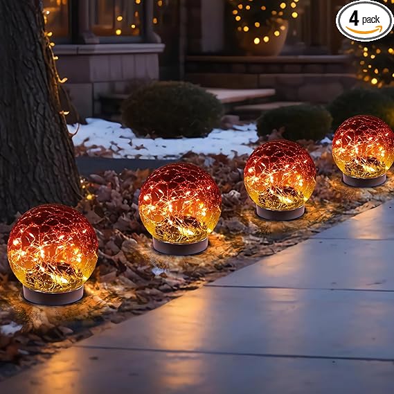 Solar Globe Lights Outdoor Waterproof-Solar Balls-Solar Garden Lights-Orbs for Outside 4 Pack Cracked Glass Ball for Lawn Patio Yard Backyard Decorations