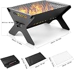 Odoland Foyer portatif pour jardin extérieur, 2 en 1 Grill de poêle à bois avec grille de cuisson amovible pour l'extérieur, avec sac de transport