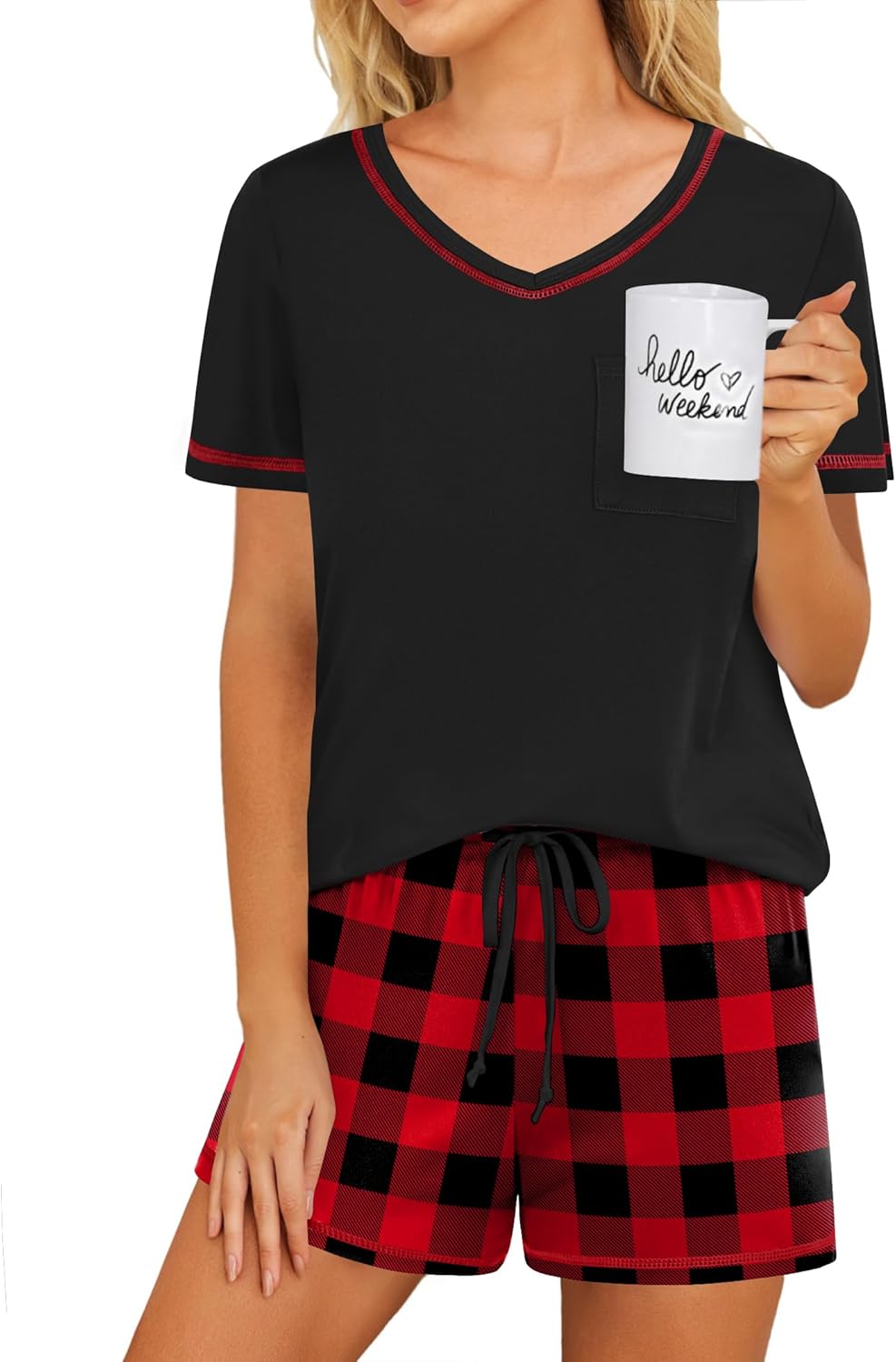 Ekouaer Pajama Set for Women 2 Piece Lounge Set Short Sleeve Tops and Shorts Print Pjs Sleepwear with Pockets