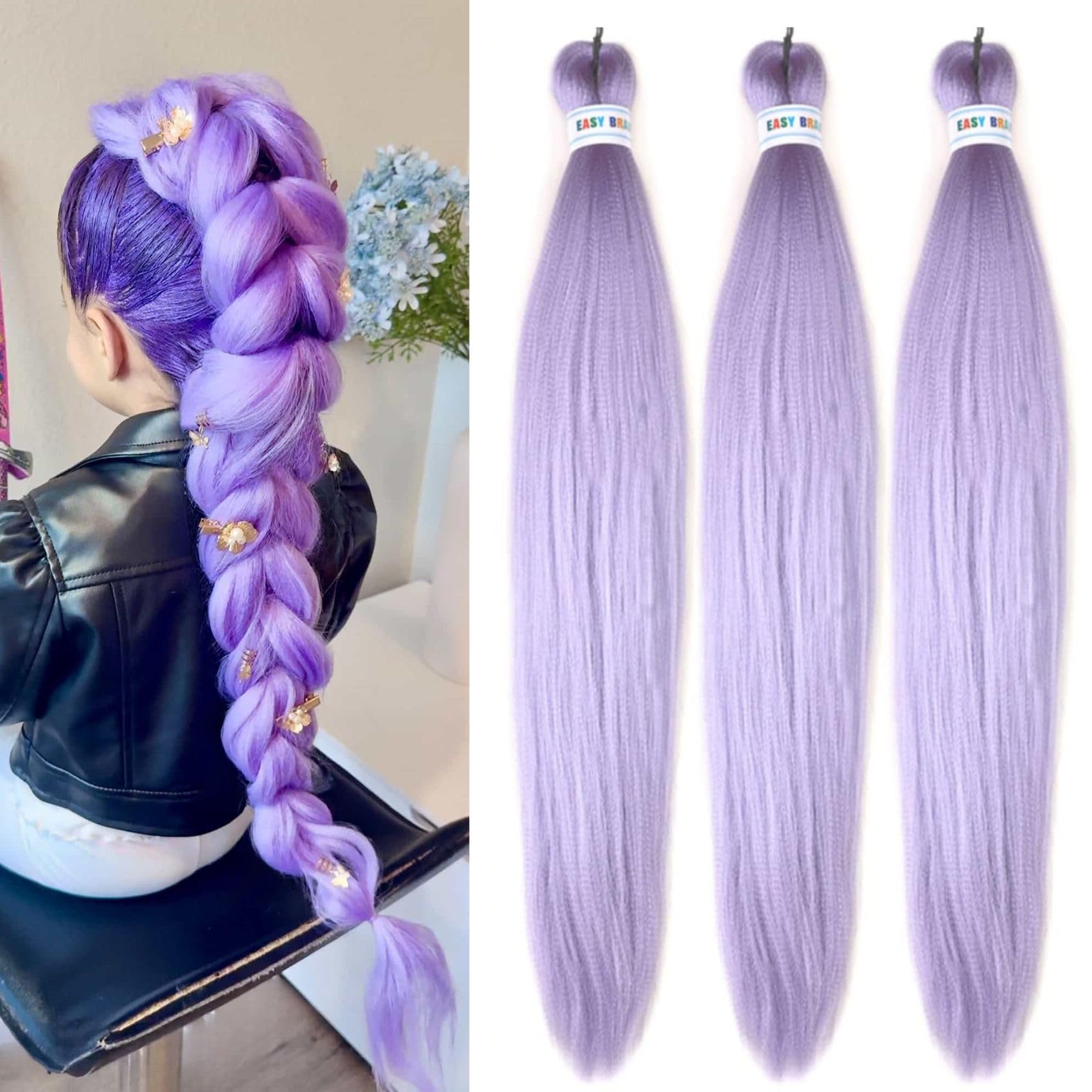 Light Purple Braiding Hair Pre Stretched Synthetic Yaki Ez braid Pre stretched Braiding hair