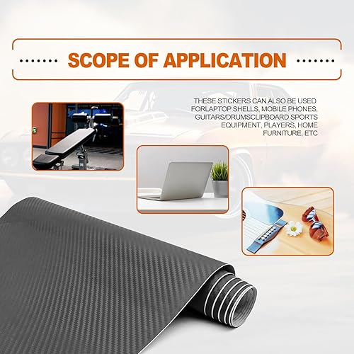 Miniatura 5 de Envoltura de vinilo de fibra de carbono de sarga mate 3D para automóvil, 12 x 60 pulgadas para uso en exteriores, contiene cuchillo y herramienta de
