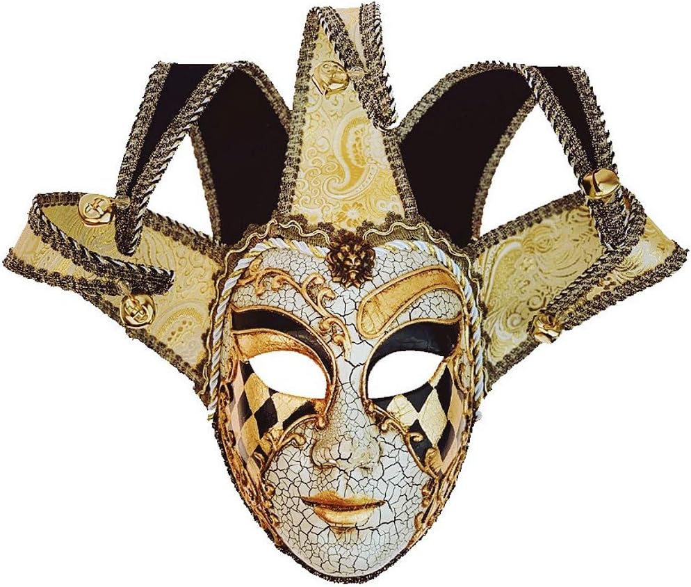 Beyond Masquerade Jester Joker Mask Mardi Gras Carnival Party Mask Wall Decor Full Face Mask Gold Bells
