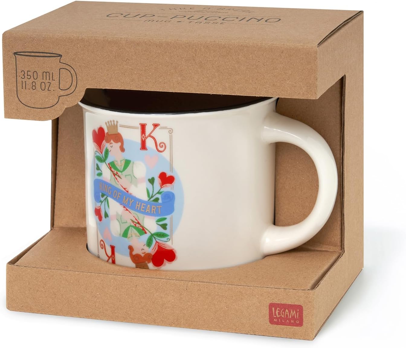 Legami - Cuppuccino Mug, New Bone China, Breakfast Cup, Dishwasher Safe Coffee Tea Mug, King Theme, Diameter 10 cm, Capacity 350 ml