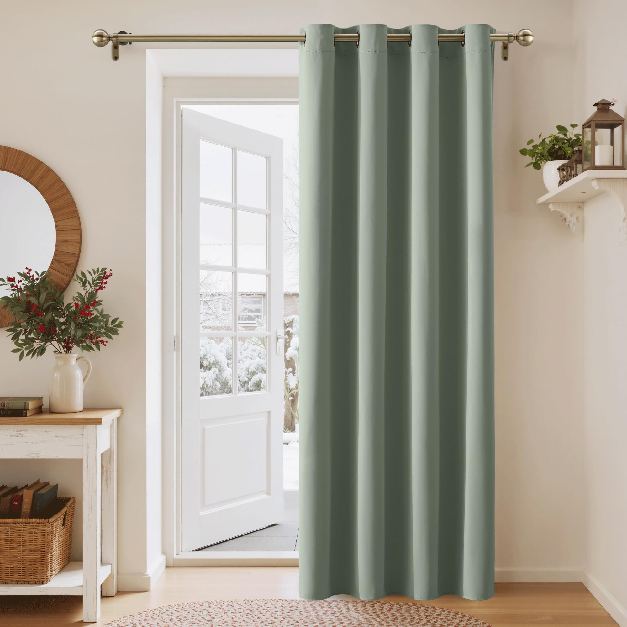 PONY DANCE Tenda Oscurante Camera da Letto Moderne Tende Termiche Isolanti per Soggiorno Blackout Curtain per Porta Interna 1 Pezzo L 140 x A 200 cm, Verde Salvia