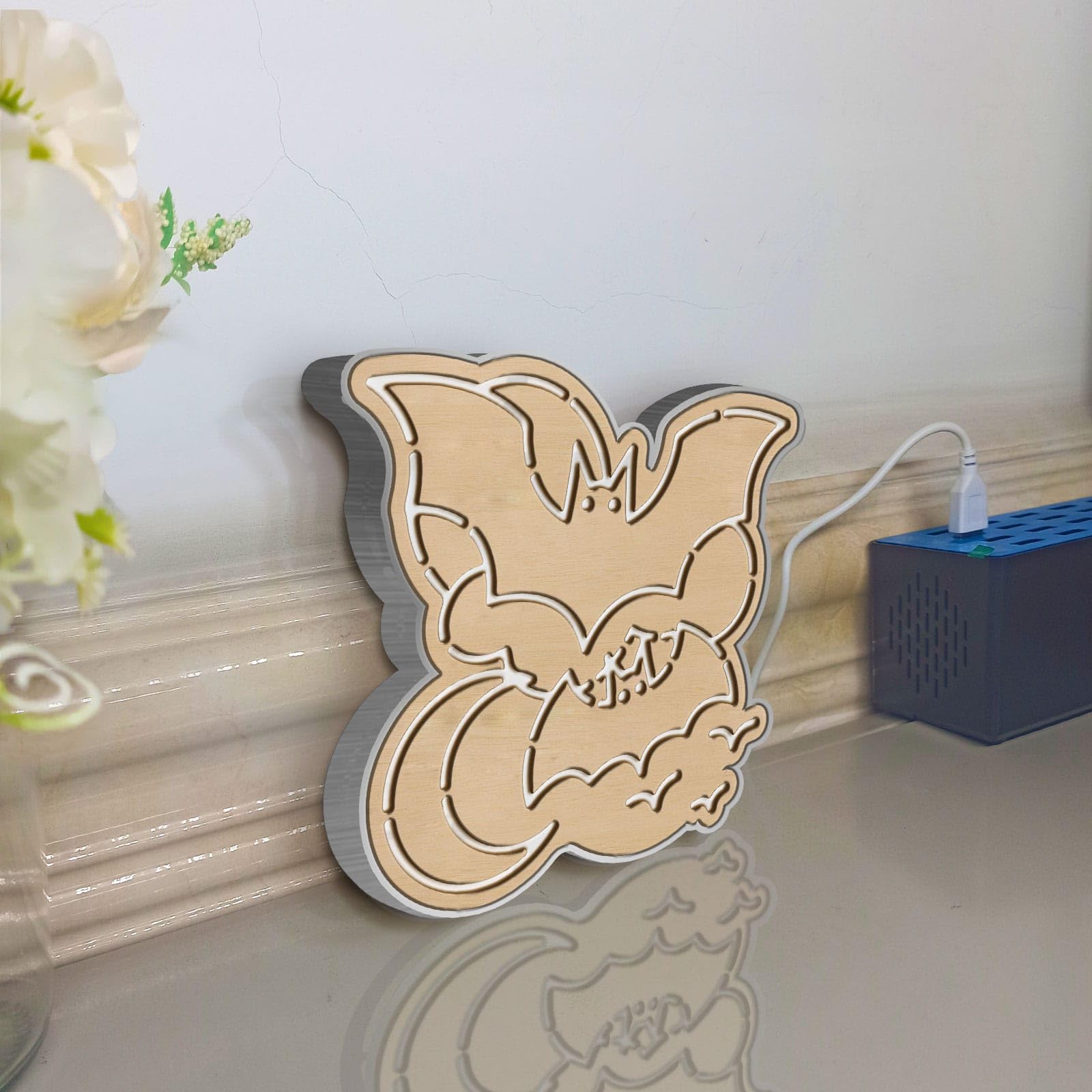 Scatola luminosa a LED a forma di pipistrello, decorazione artistica da parete per Halloween, cartello luminoso personalizzato, decorazioni per scrivania, decorazione per camera da letto