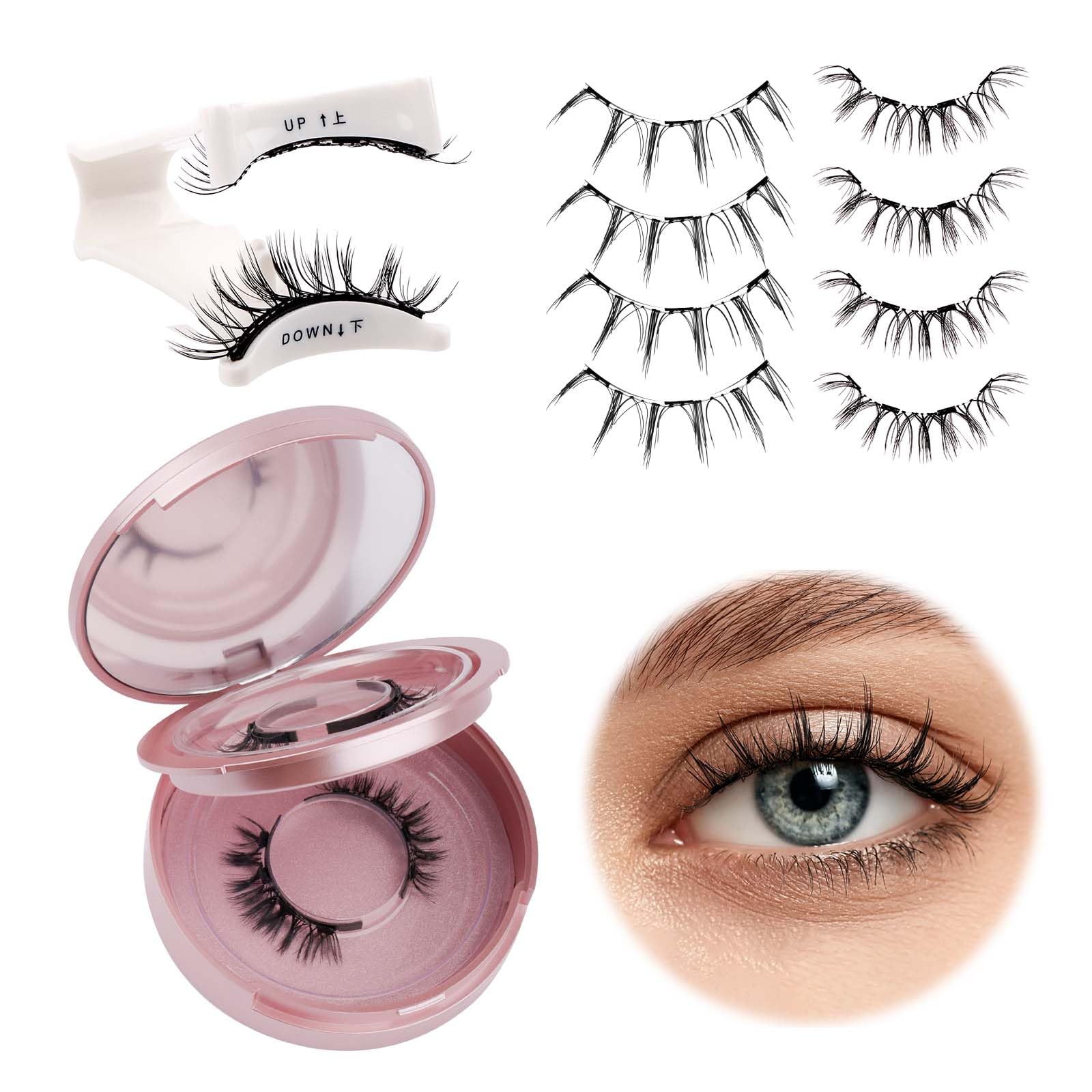 Fadlash Pestañas Postizas Kit Magneticas 2 Pares Pestañas Magnéticas Reutilizables 3D Kit de Pestañas Magneticas Duales Con Clip,Impermeable no Requiere Pegamento (011+H4)