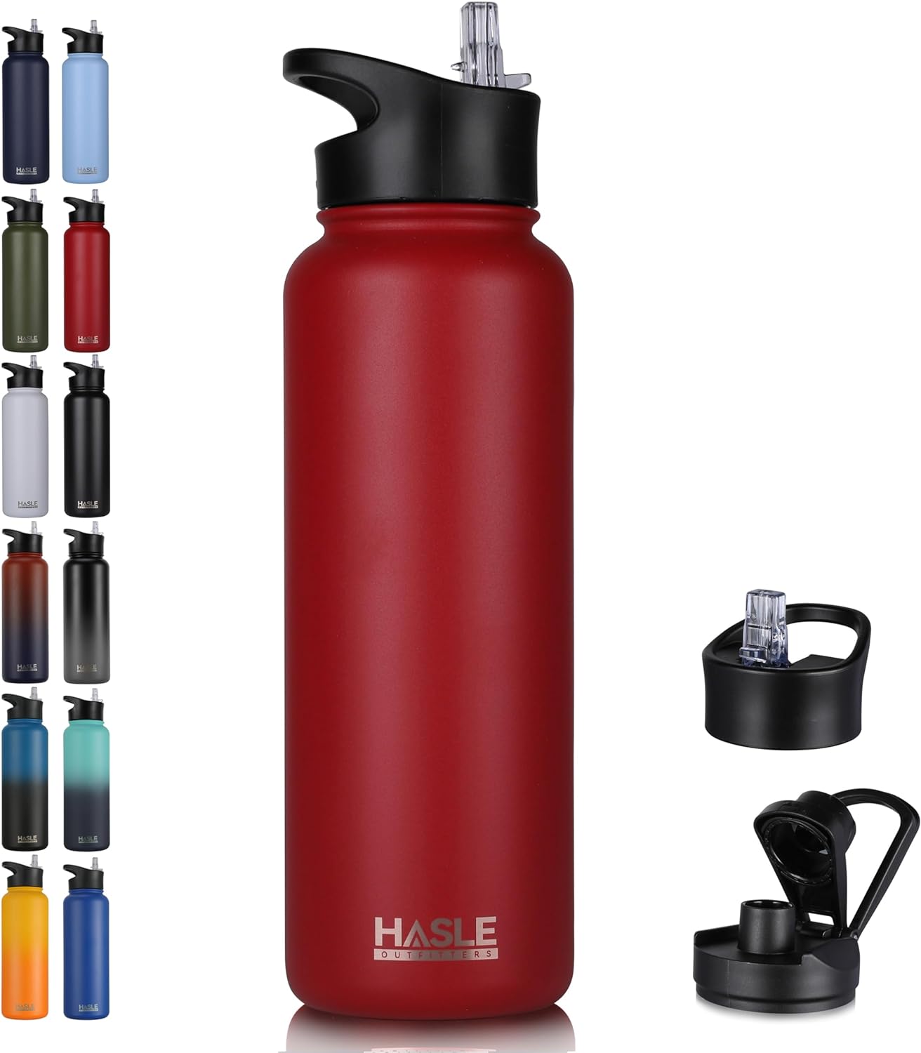 HASLE OUTFITTERS 40oz Stainless Steel Water Bottle, Vacuum Insulated Double Walled Leak Proof Sports Water Bottle with 2 Lids (Straw and Spout Lid) Thermo Mug Keep Cold and Hot(Red,1)