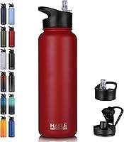 Vista 9 de HASLE OUTFITTERS Botella de agua aislada de 22 onzas, botella de agua de acero inoxidable de doble pared de boca ancha con tapa de popote y tapa