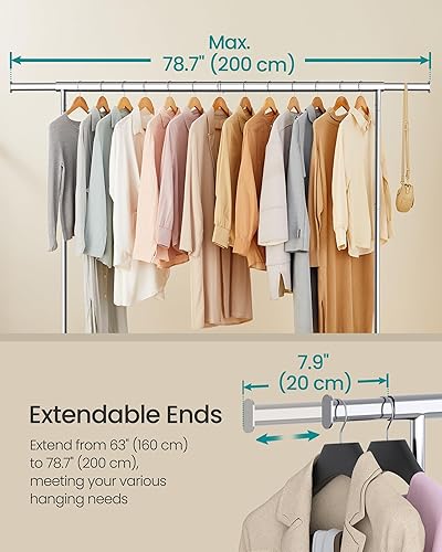 Vista 16 de SONGMICS Perchero con ruedas, perchero resistente con barra extensible para colgar, capacidad de carga de 286.6 libras, 17.7 x (43.3-59.1) x 64.1