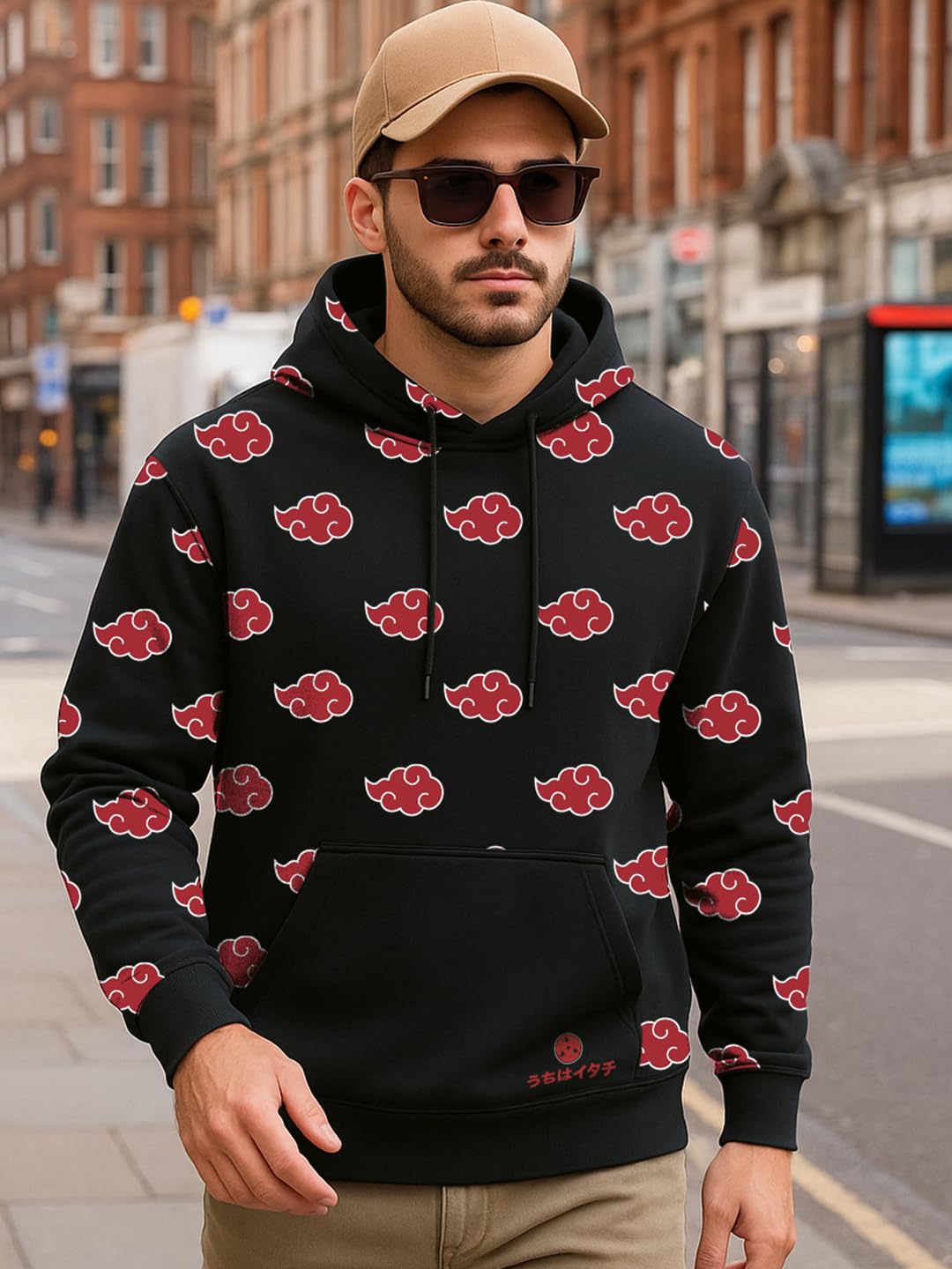 Bewakoof X Naruto Herren Fleece-Kapuzenpullover | Bewakoof Heavy Duty® 1.0 | Herren Kapuzen-Sweatshirt, Winterbekleidung, AOP 1373, 46