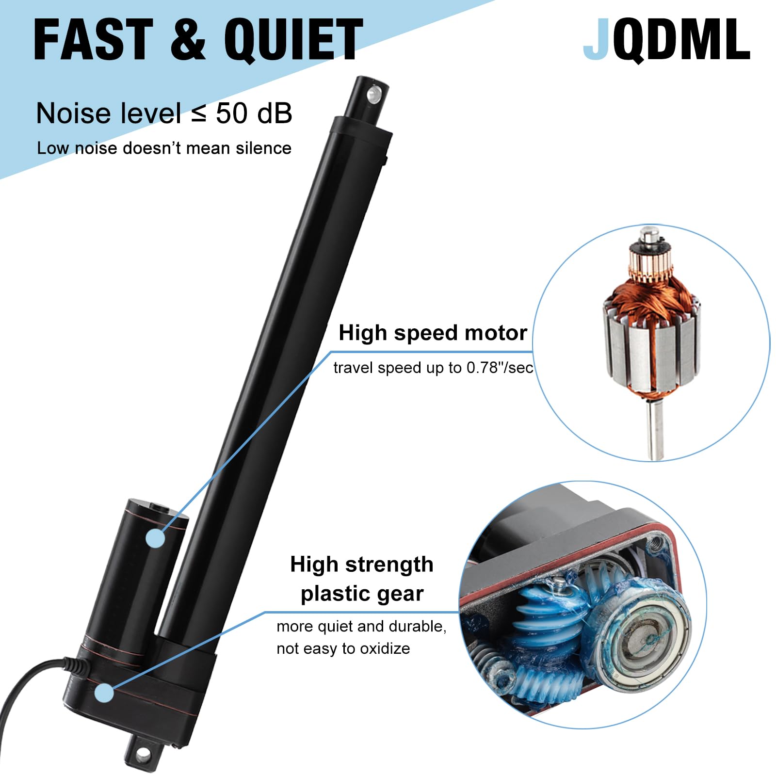 JQDML 12V Linear Actuator - 18" Stroke, 176 lbs -7 JQDML 12V Linear Actuator - 18" Stroke, 176 lbs -7