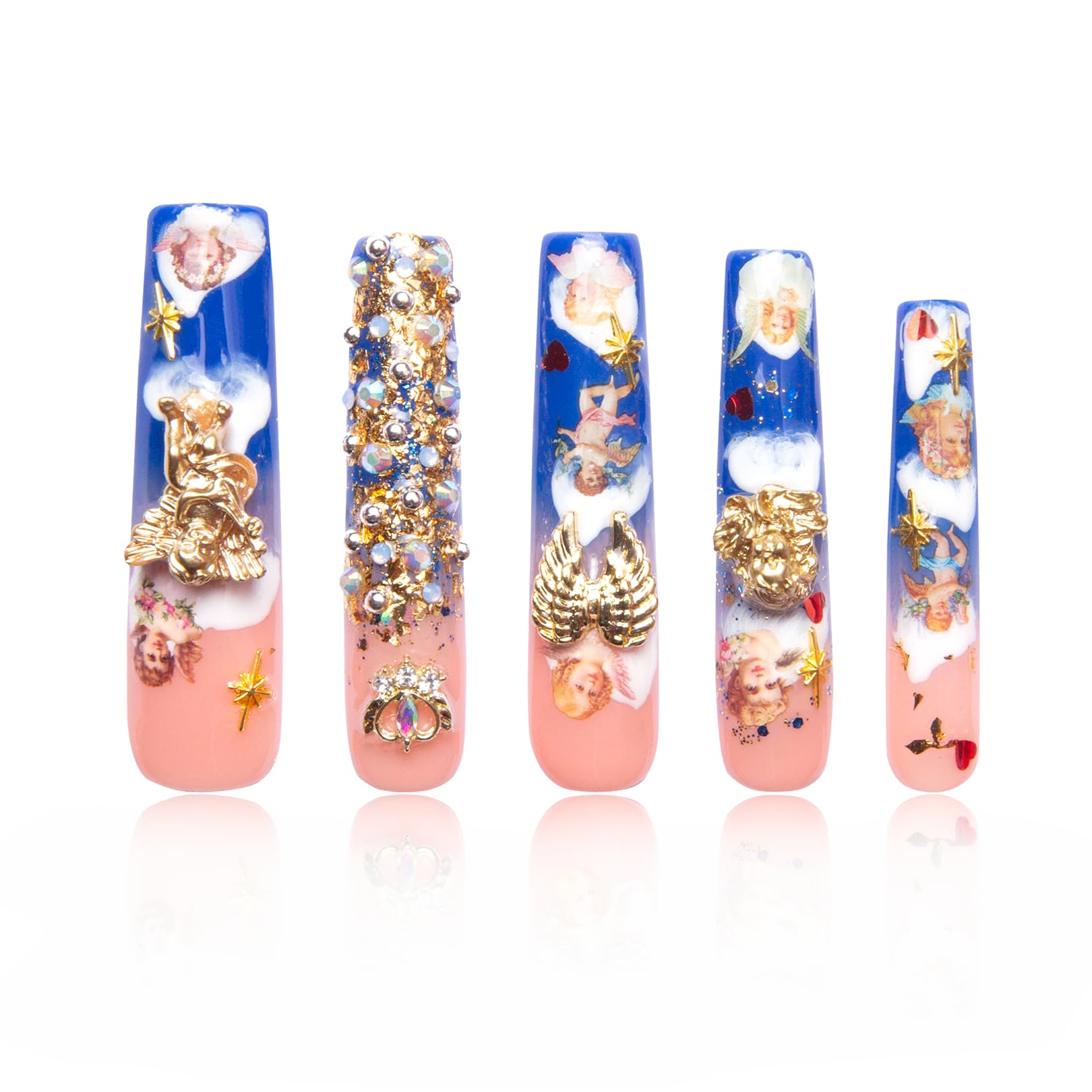 LOVFULPress on Nails the Palace of Murals | Handmade with Full Covered Crystals | Reusable Fake Nails | 2.16in Long Square | H174-M