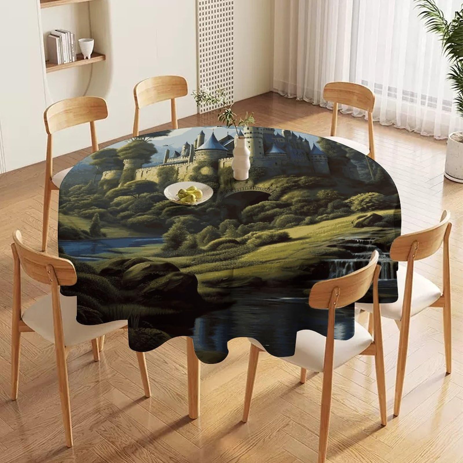 Nappe ronde anti-tache lavable pour protéger la table de cuisine