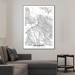 Wanddekor Berühmte Stadtplan Serbien Belgrad Druck Wandkunst Bilder Schwarz Weiß Poster und Drucke Wohnzimmer Wohnkultur 4...