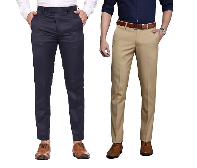 MALENO Men Formal Trouser Regular Fit Solid | Soft and Breathable Pant Combo (Pack of 2)