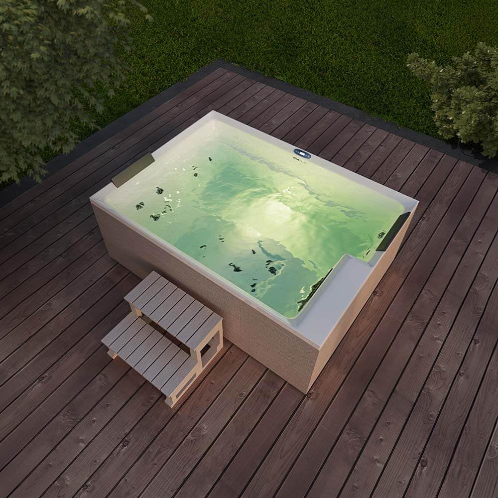 Home Deluxe - Outdoor Whirlpool Nimbus Deluxe - con scale e copertura termica - Dimensioni: 190 x 140 x 70 cm - Incl. riscaldamento, 18 getti massaggianti I vasca idromassaggio esterno per 2 persone