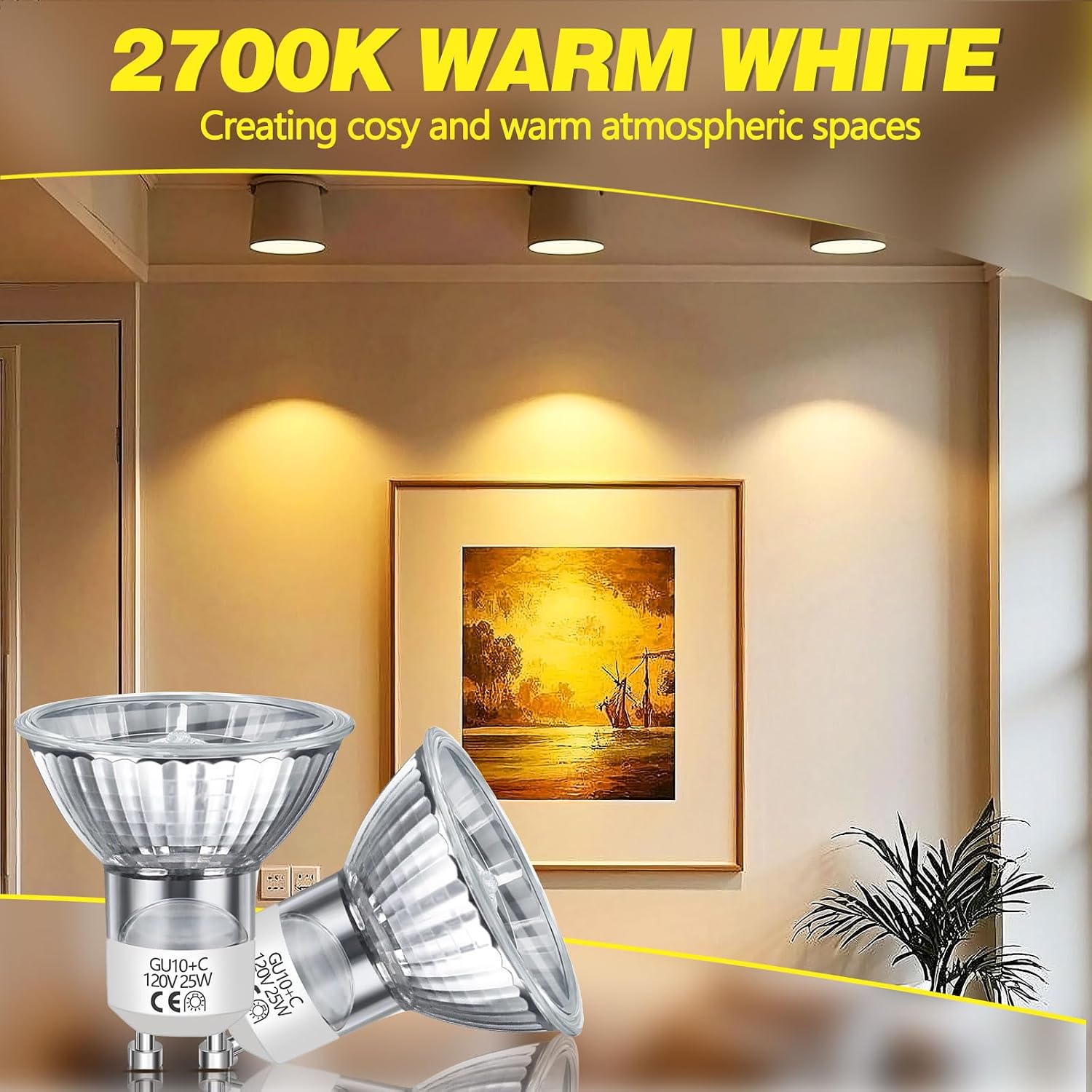GU10 Halogen Bulb 25W, 120V Dimmable Halogen Light Bulbs for Candle Warmer Lamp, 2700K Warm White, MR16 with Glass Cover for Track Lighting, Range Hood, Recessed Light, 2 Pack