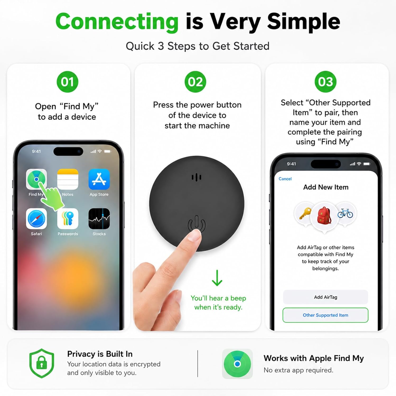 GPS Tracker for Vehicles, Works with Apple Find My (iOS Only), No Monthly Fee, No SIM Card, Real-Time Location Tracking, Hidden Magnetic Car Tracker, Ultra-Slim, IP68 Waterproof Vehicle Locator