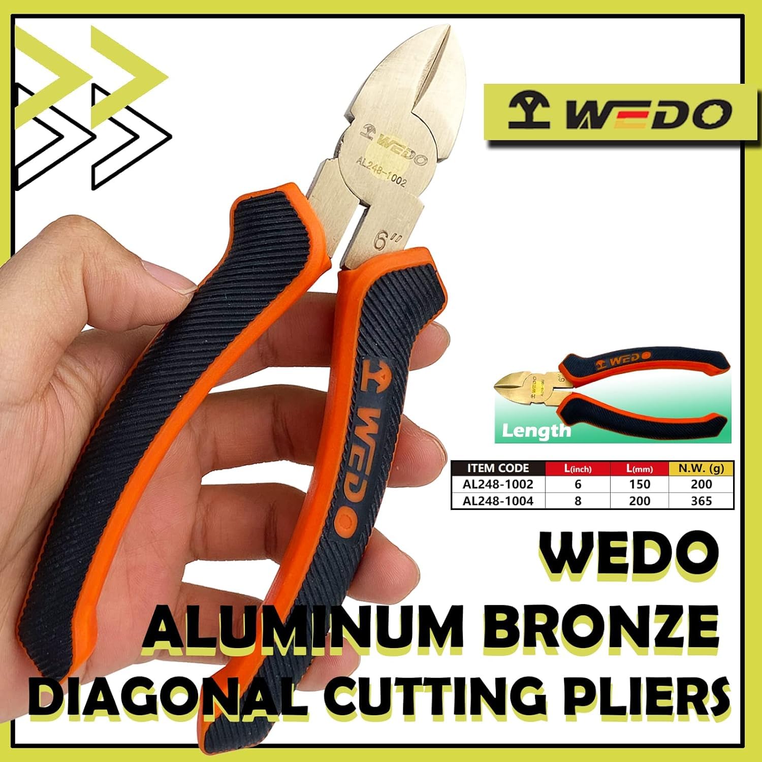 WEDO Nieparkingowe ukośne szczypce tnące 15 cm, bez iskier, bezpieczne szczypce do cięcia drutu, szczypce, standard DIN, certyfikat BAM i FM, brąz aluminiowy