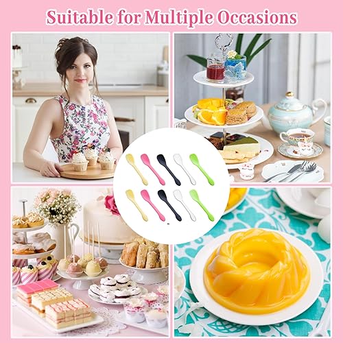Miniatura 6 de 500 cucharas de plástico, cucharas desechables de alta calidad, cubiertos de plástico duraderos, cucharas de degustación multicolor para suministros