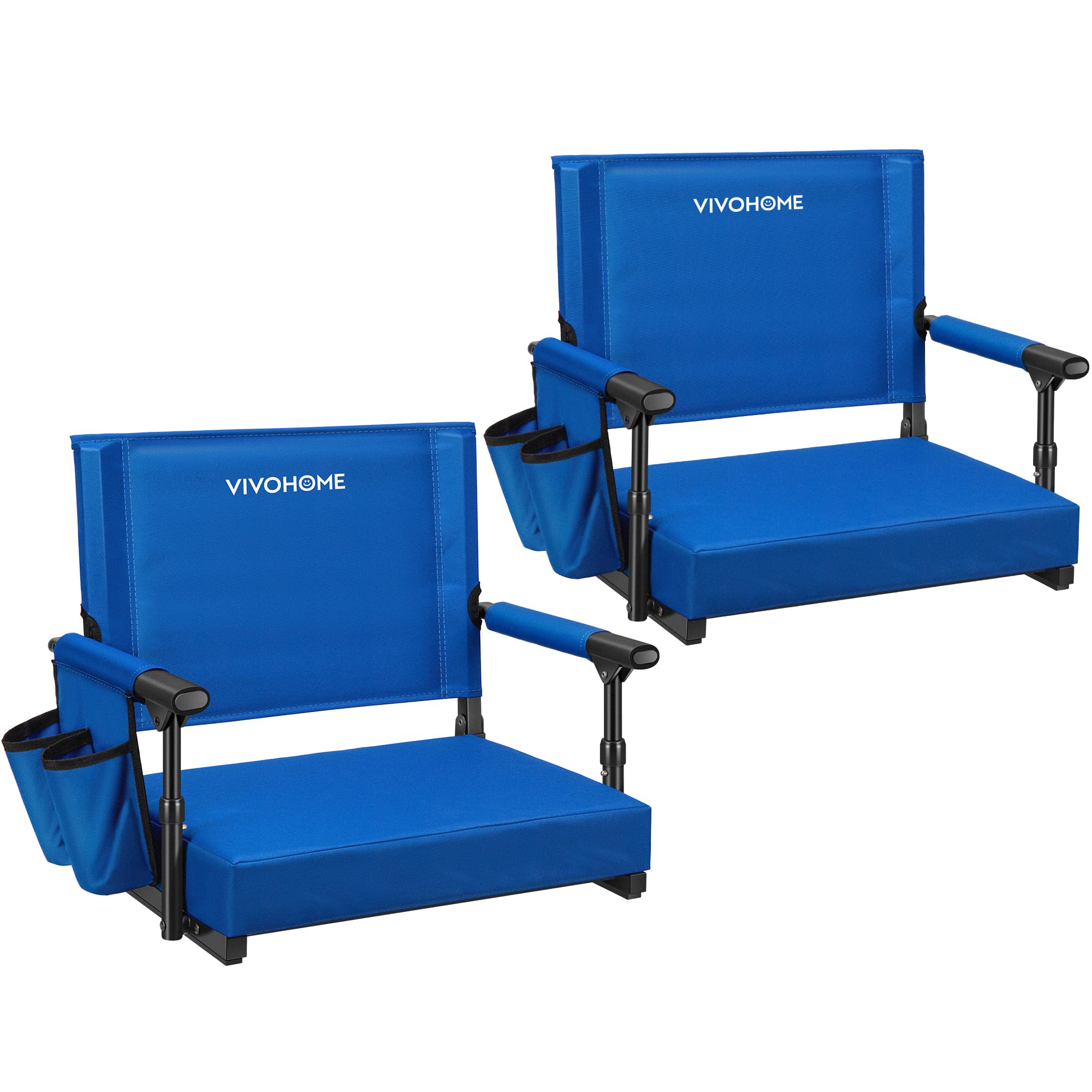 VIVOHOME Stadium Seats with Back Support and Cushion, 2 Pack Portable Bleacher Chairs with Cup Holder and Shoulder Strap